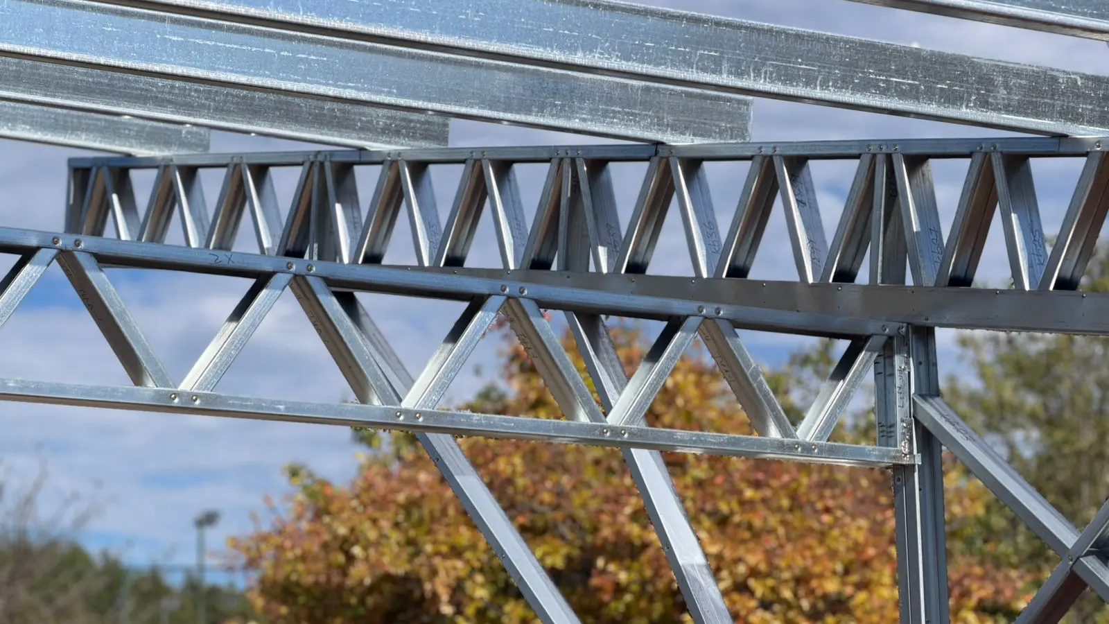 Close view of the galvanised solar carport steelwork